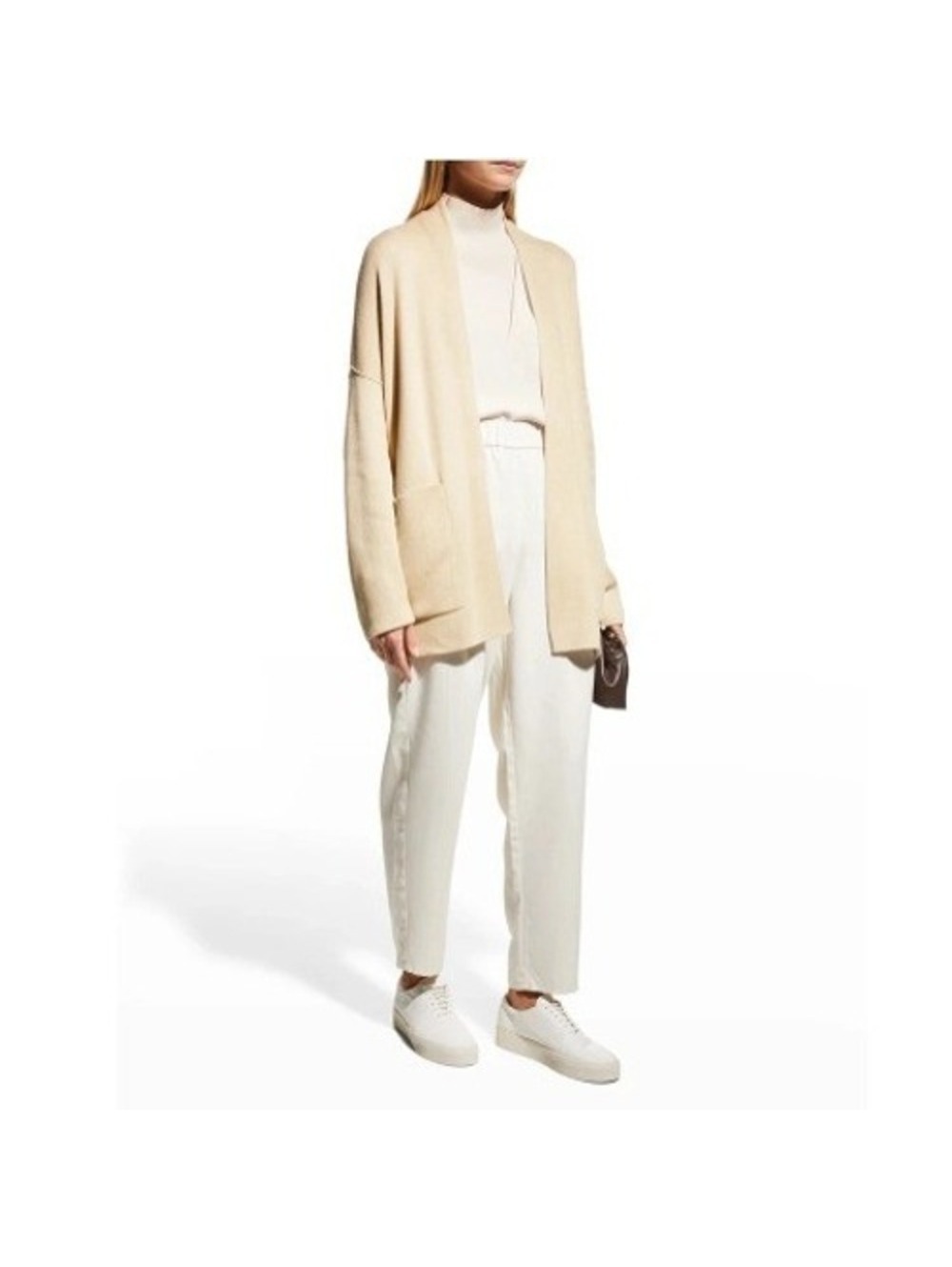 Eileen Fisher Sand Ivory 2-Tone Ribbed Cotton Boxy Open Cardigan Plus Size 2X
